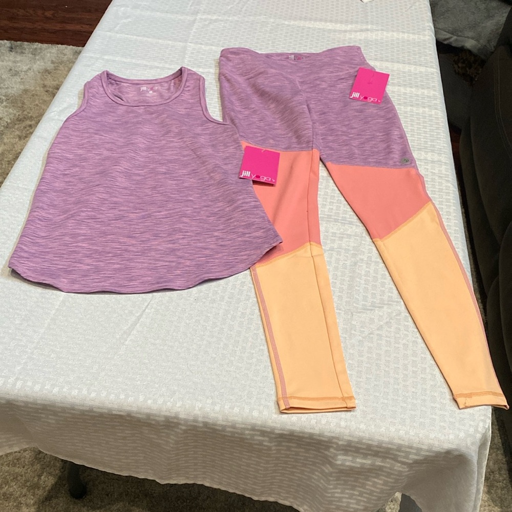 Jill Yoga girls athletic top and leggings, Large